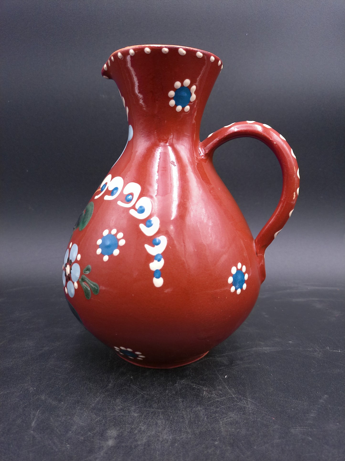 Milk Water Jug Pitcher Hand Made and Hand Painted Brown
