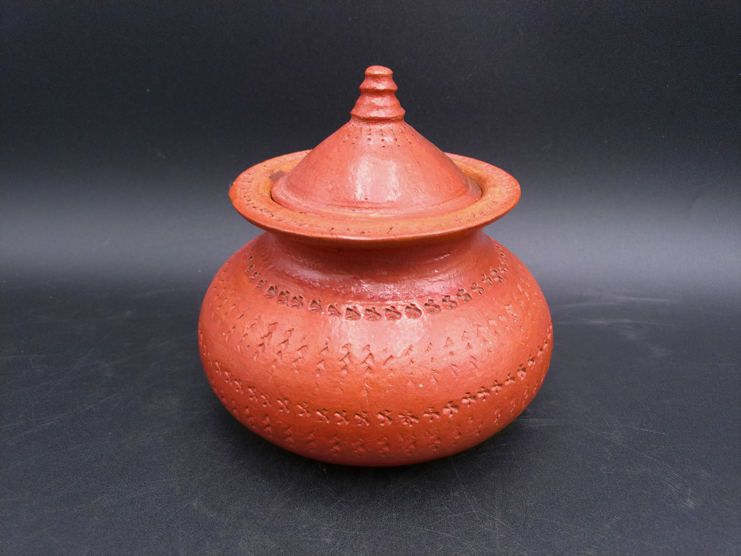 Clay Curd Pot With Lid Unique Design Pattern Antique old Rare