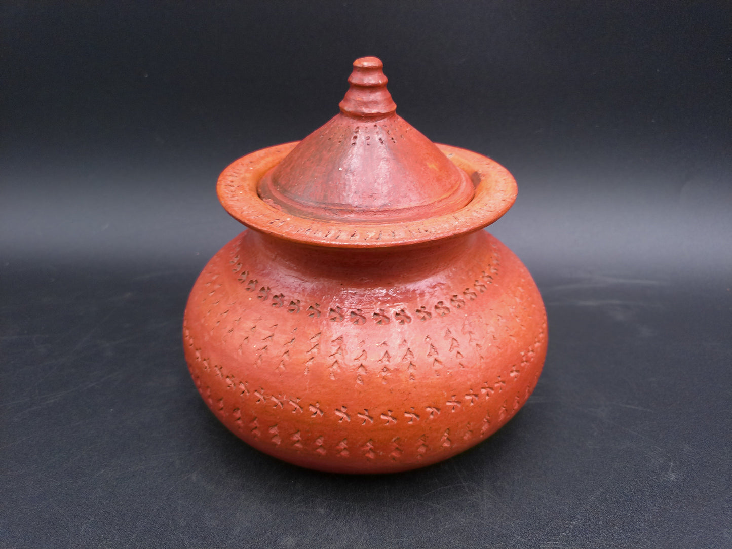 Clay Curd Pot With Lid Unique Design Pattern Antique old Rare
