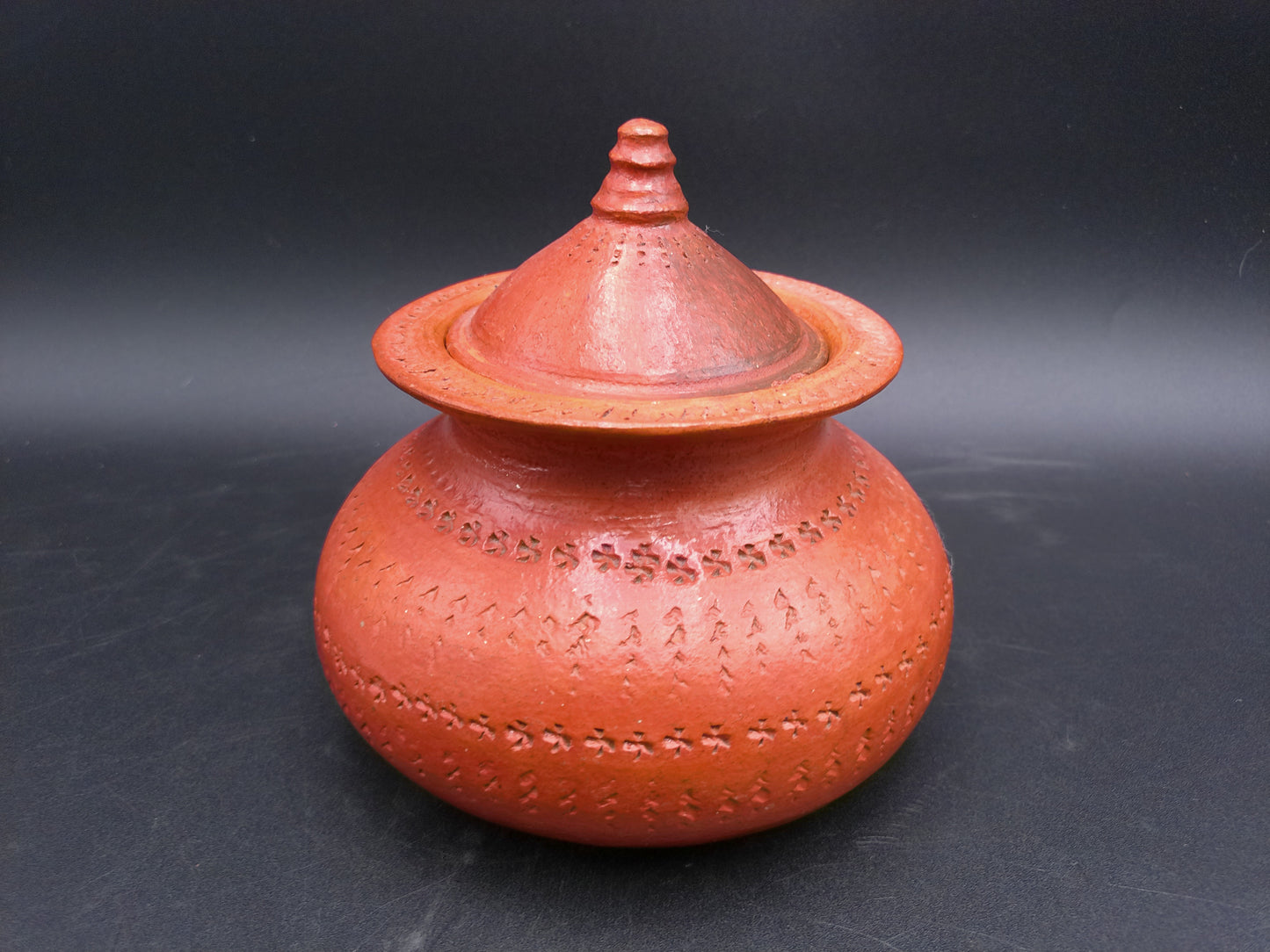 Clay Curd Pot With Lid Unique Design Pattern Antique old Rare