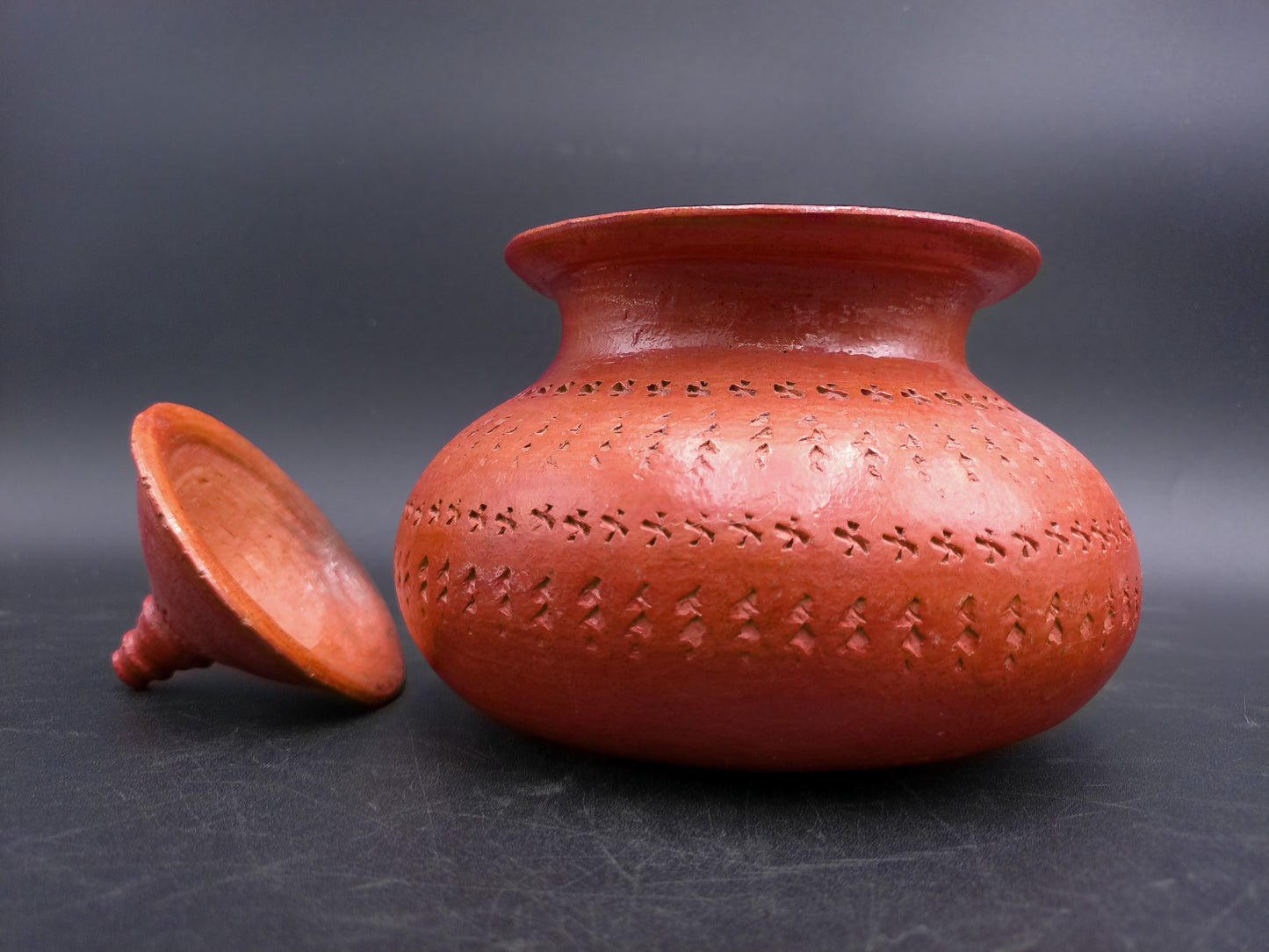 Clay Curd Pot With Lid Unique Design Pattern Antique old Rare