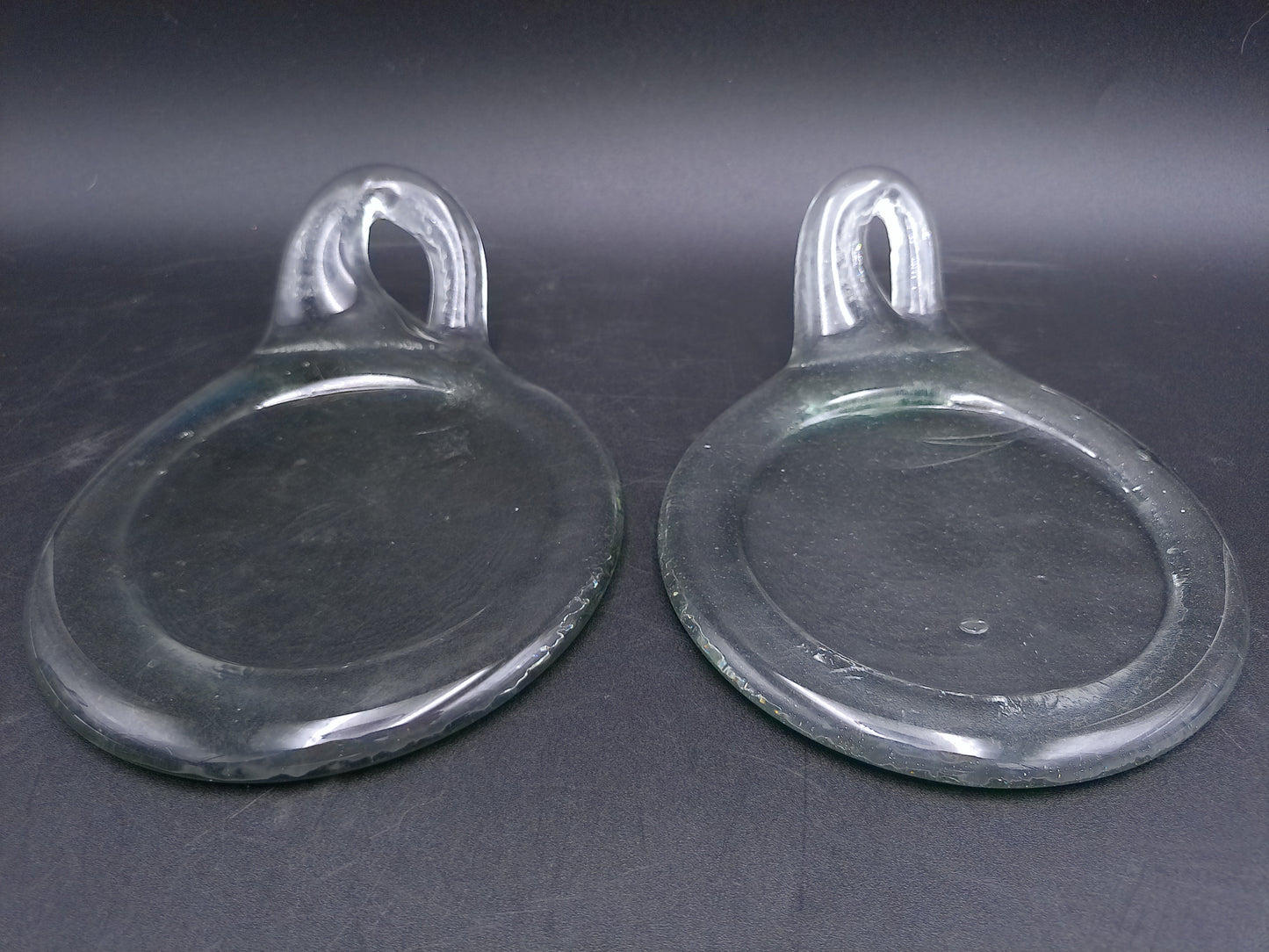 Glass set of 2 Candle holders with Handle and Glass bottle with plate
