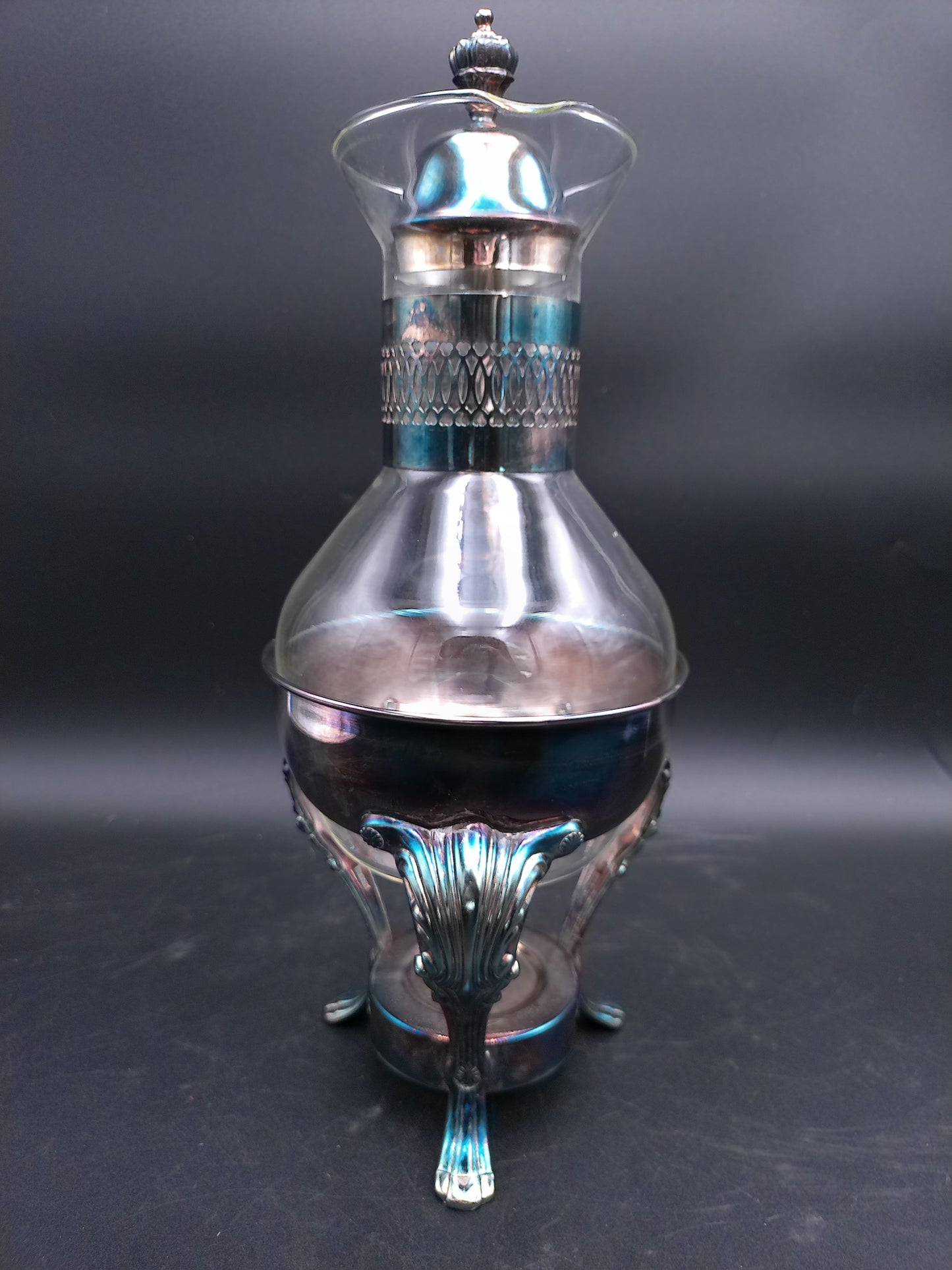 Silver Plate Glass Coffee Tea Carafe With Candle Warmer Base