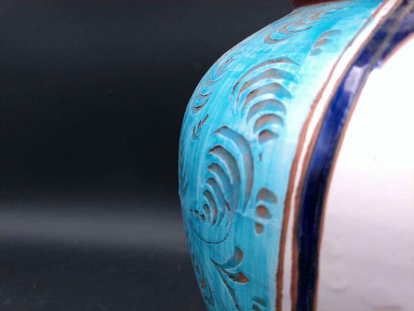 Hand painted Italian blue floral pottery vase Vintage Floral Design Vintage