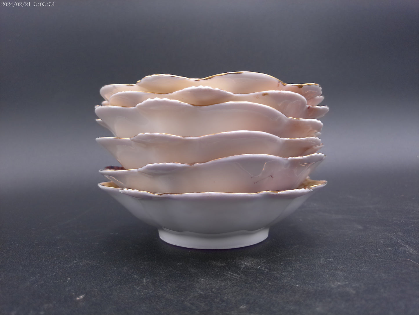 RS Prussia Set of 6 Berry Bowls - Scalloped Gilded White Pink Green Roses