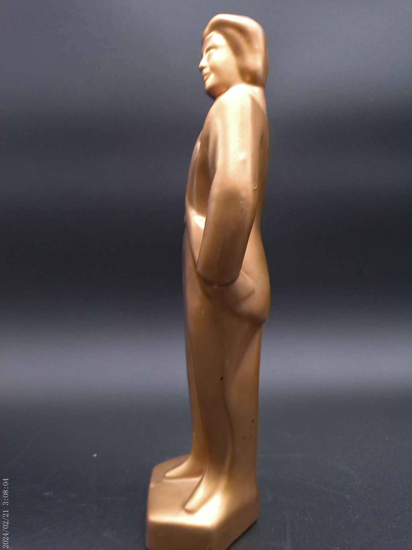 Plaster gold bronze painted Ceramic Statue of Gentleman with Microphone Vintage