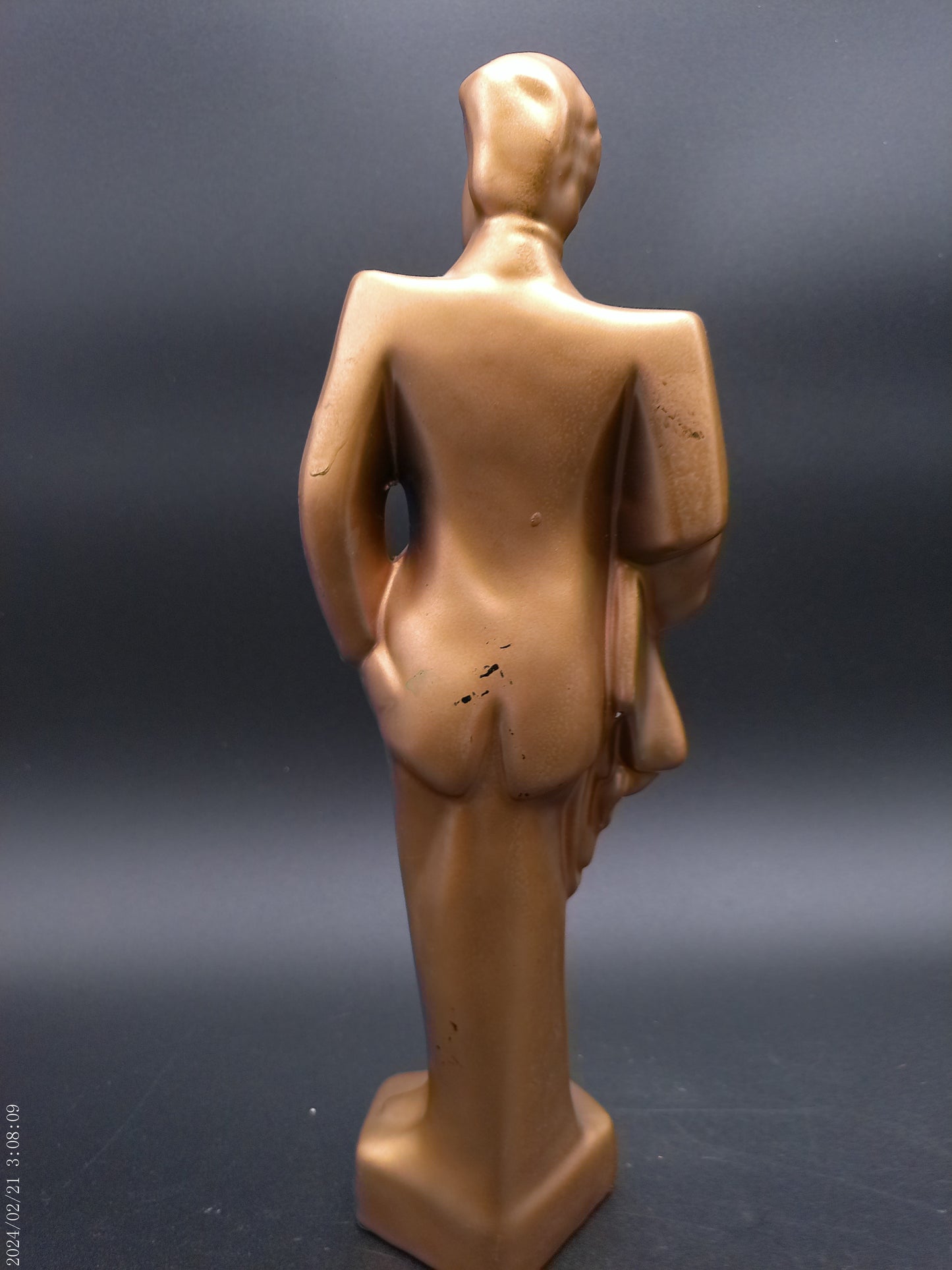 Plaster gold bronze painted Ceramic Statue of Gentleman with Microphone Vintage