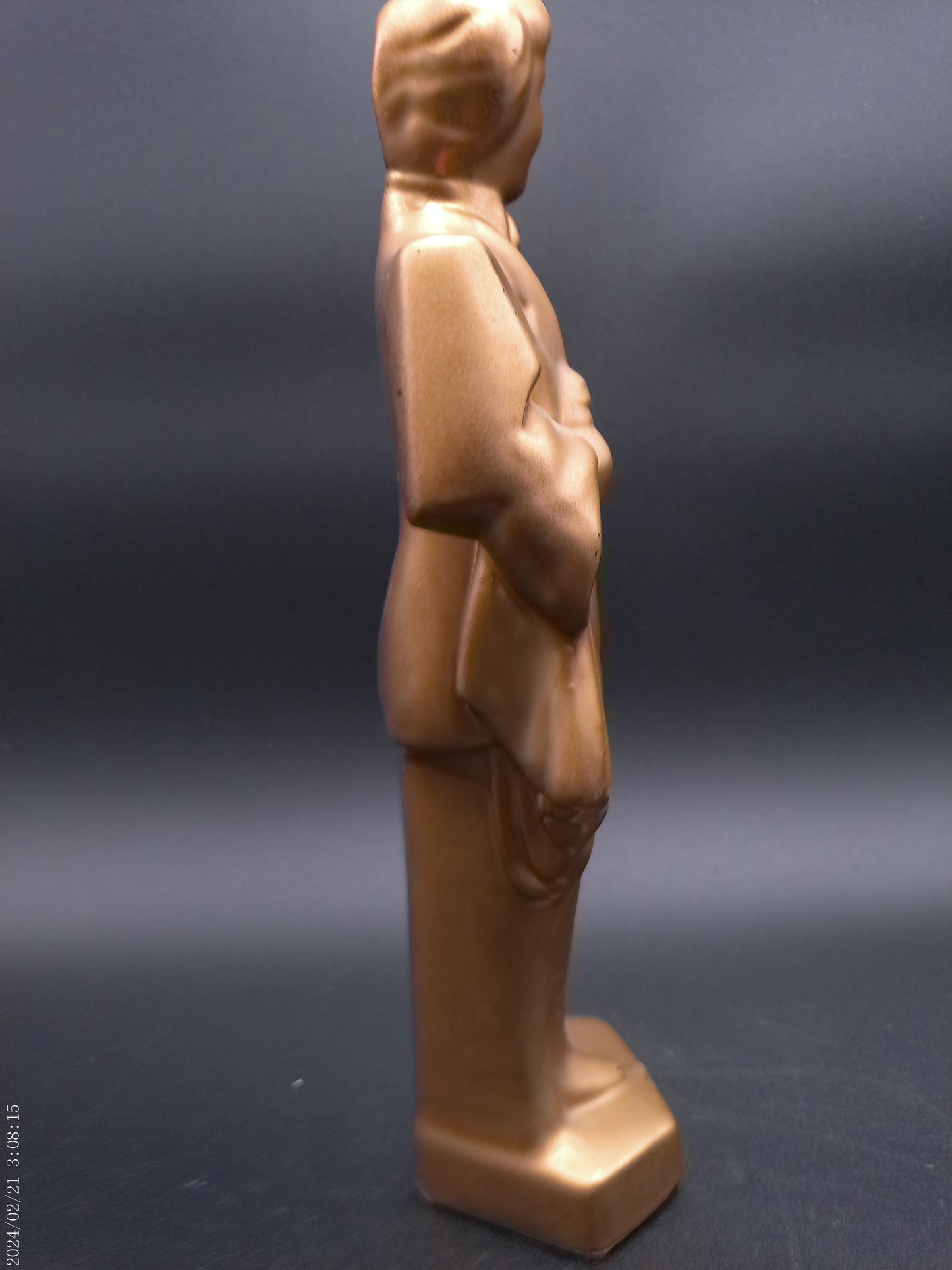 Plaster gold bronze painted Ceramic Statue of Gentleman with Microphone Vintage