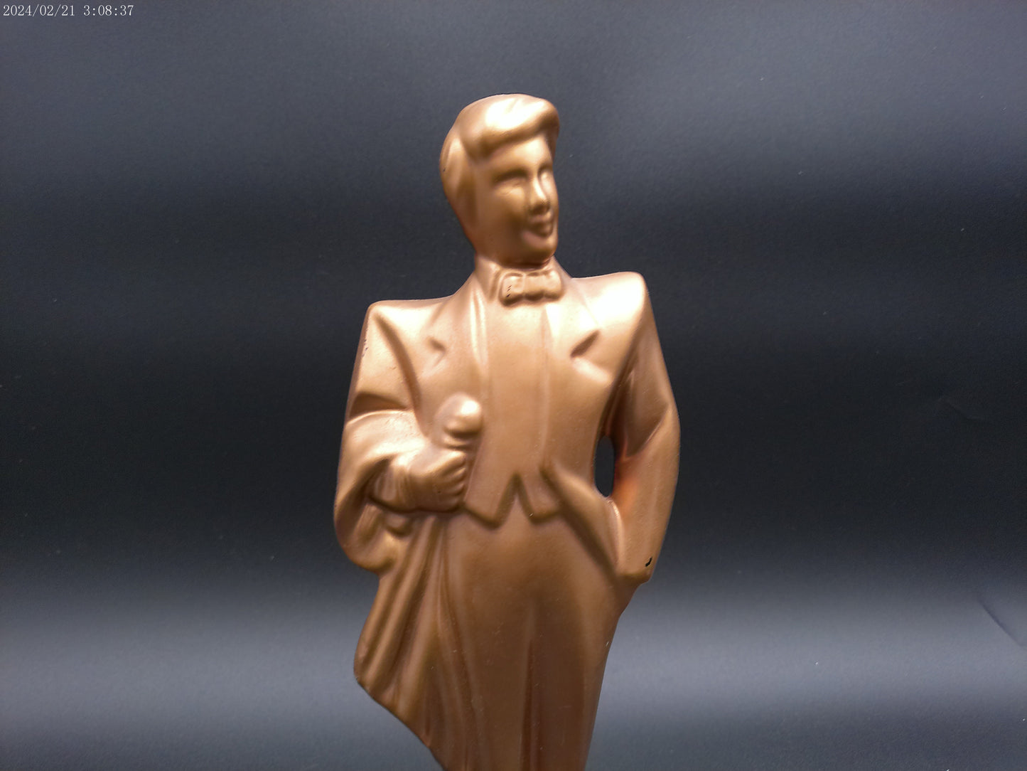 Plaster gold bronze painted Ceramic Statue of Gentleman with Microphone Vintage