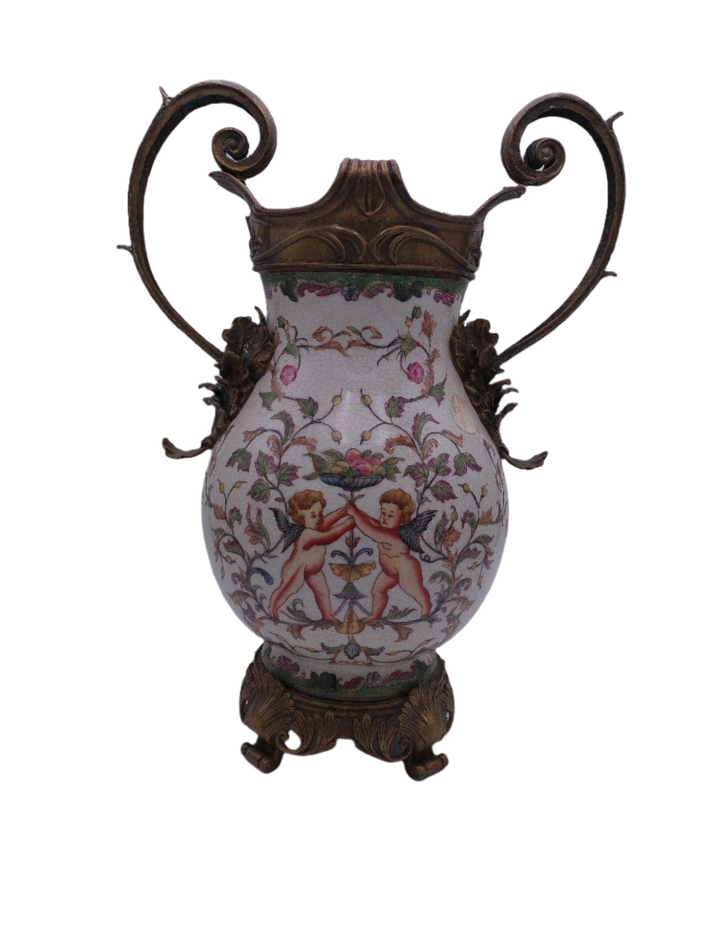 WL Wong Lee 1895 Footed Porcelain Vase With Brass Handles