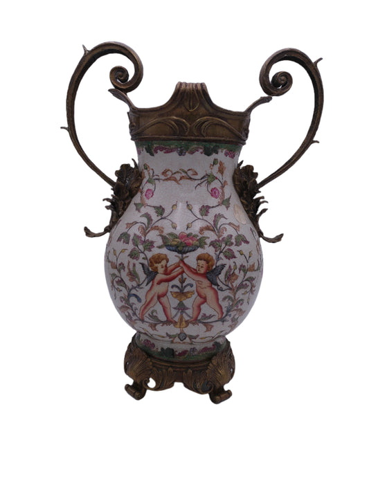 WL Wong Lee 1895 Footed Porcelain Vase With Brass Handles