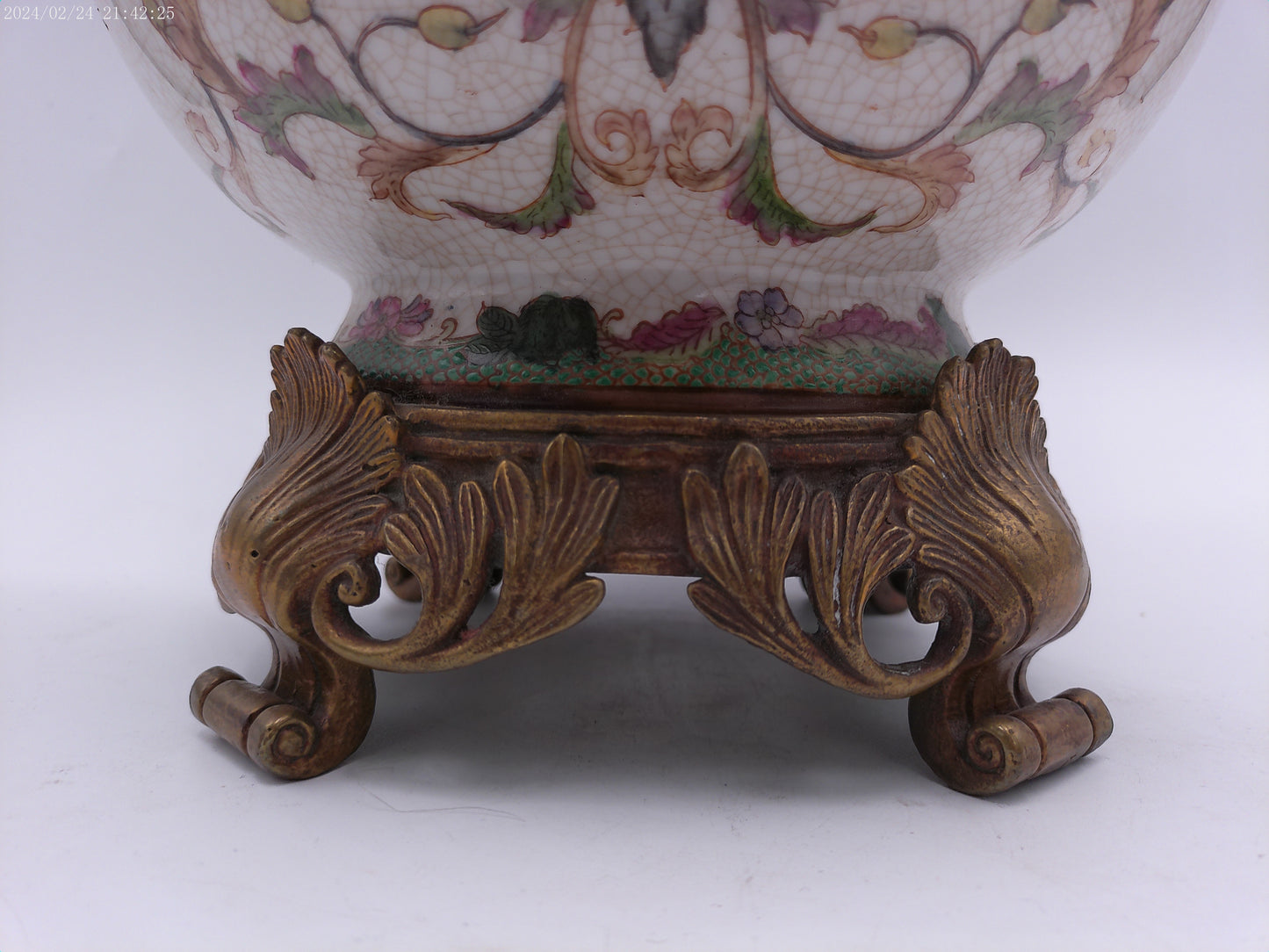 WL Wong Lee 1895 Footed Porcelain Vase With Brass Handles