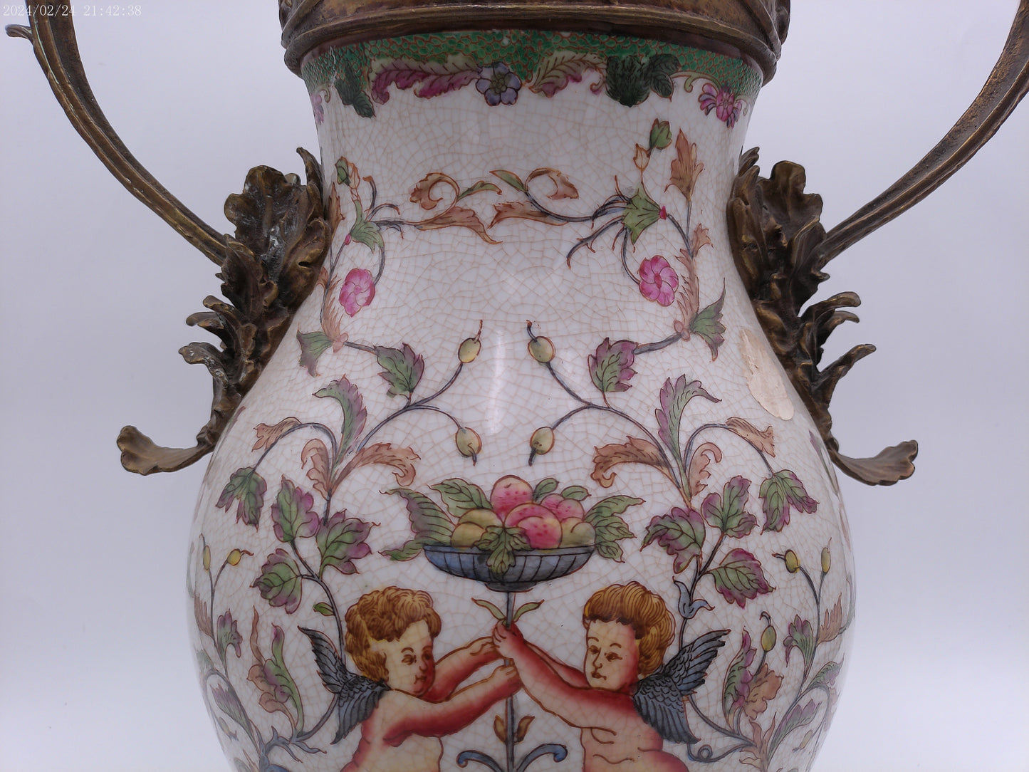 WL Wong Lee 1895 Footed Porcelain Vase With Brass Handles