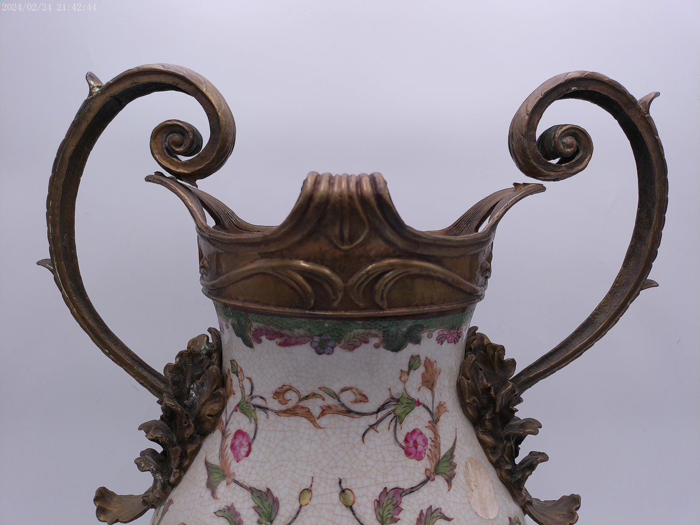 WL Wong Lee 1895 Footed Porcelain Vase With Brass Handles