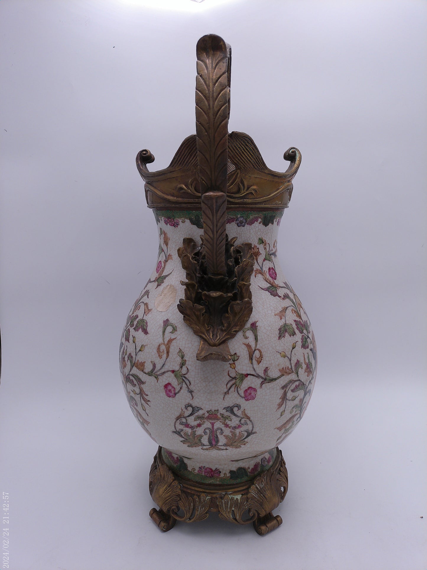WL Wong Lee 1895 Footed Porcelain Vase With Brass Handles