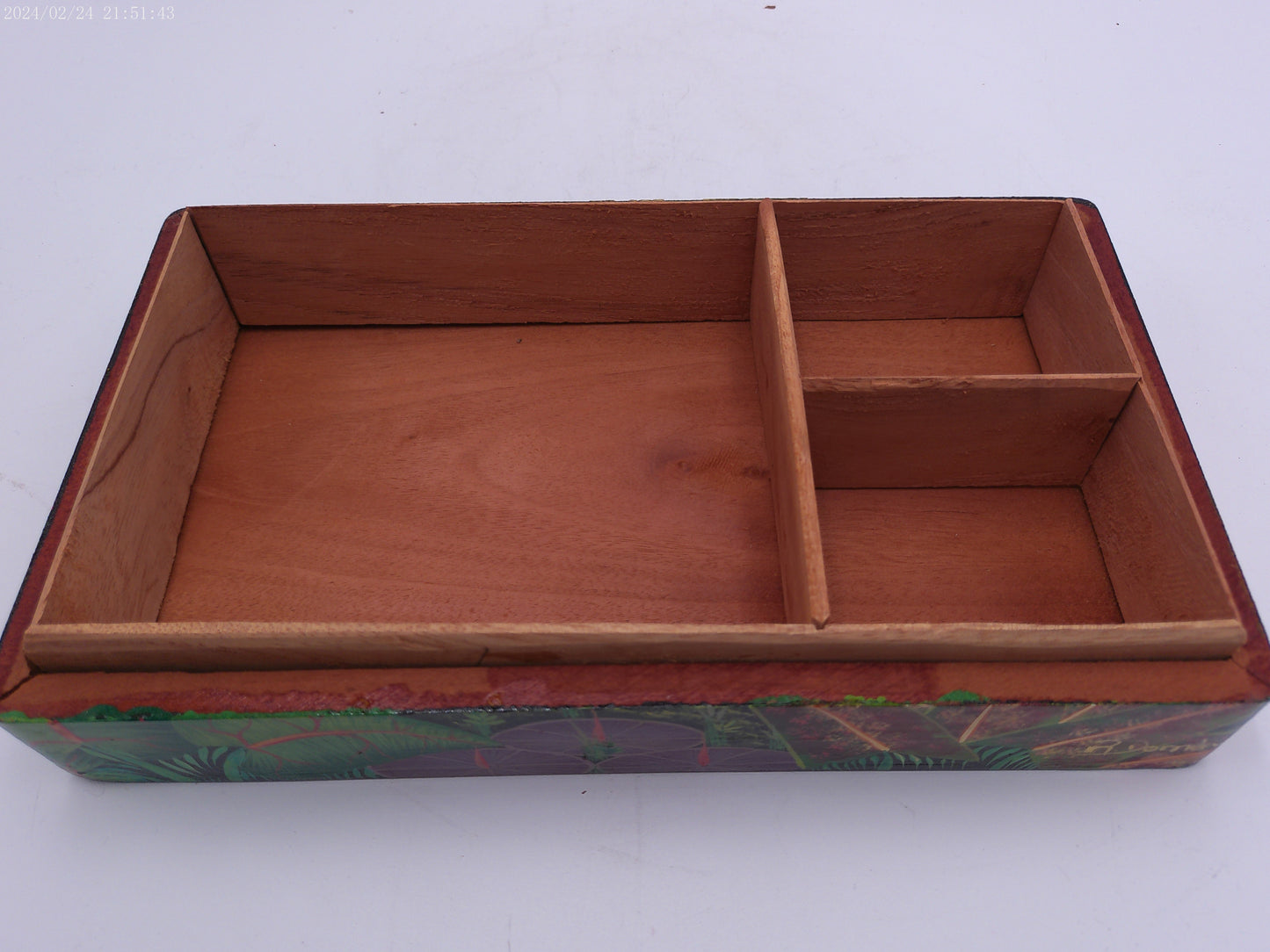 Hand Painted Bright Leaf Abstract Wooden Trinket Box by Artist R Dornevl