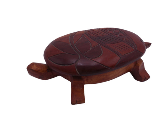 Vintage Wood Crafted Turtle Tray Floral Pattern with Lid