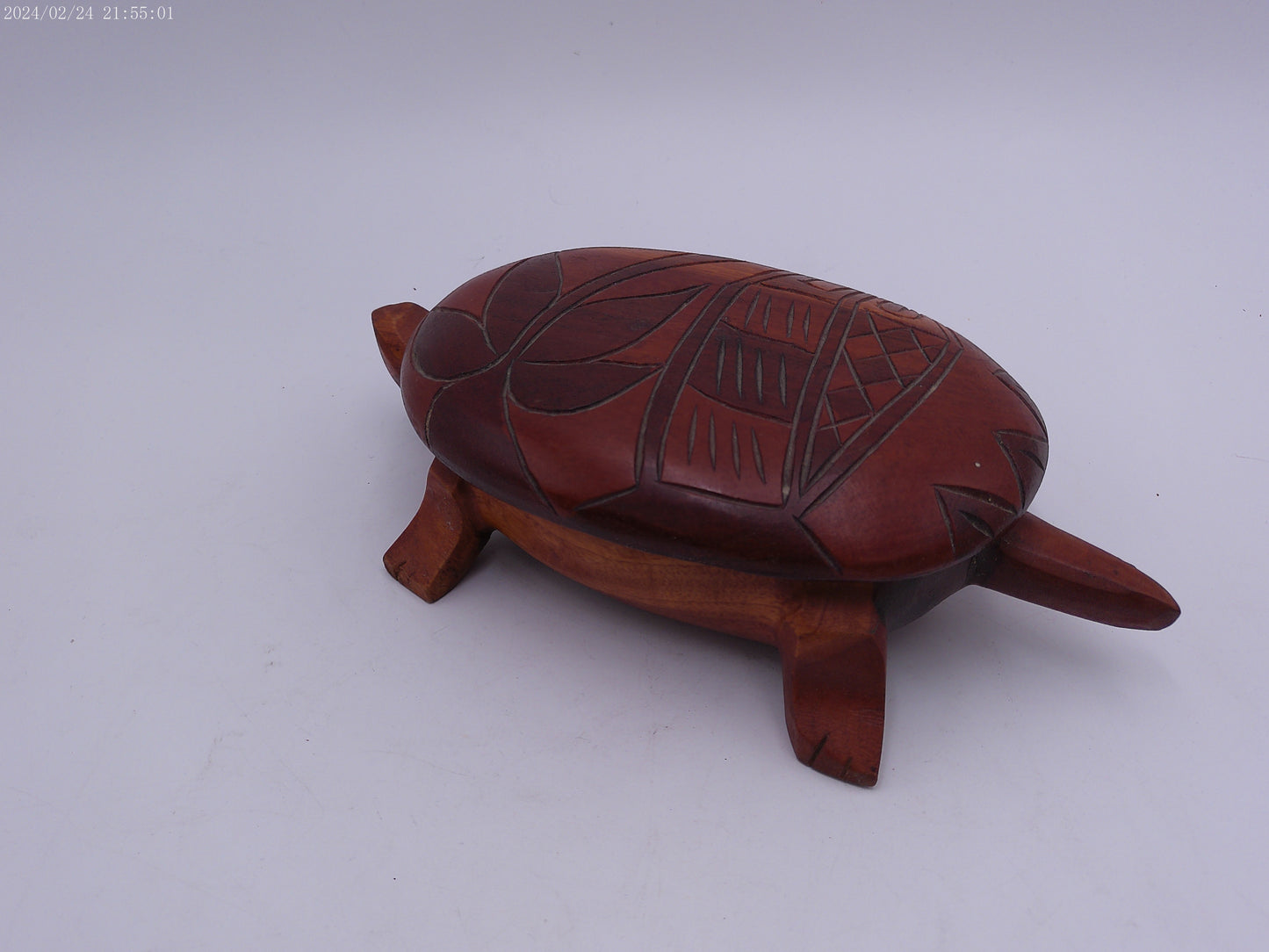 Vintage Wood Crafted Turtle Tray Floral Pattern with Lid