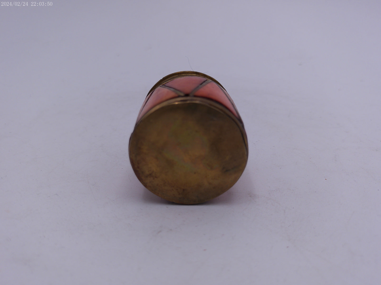 Metal and Shell Lidded Trinket Pot with Blue Lining, Patterned Pot with Shell design