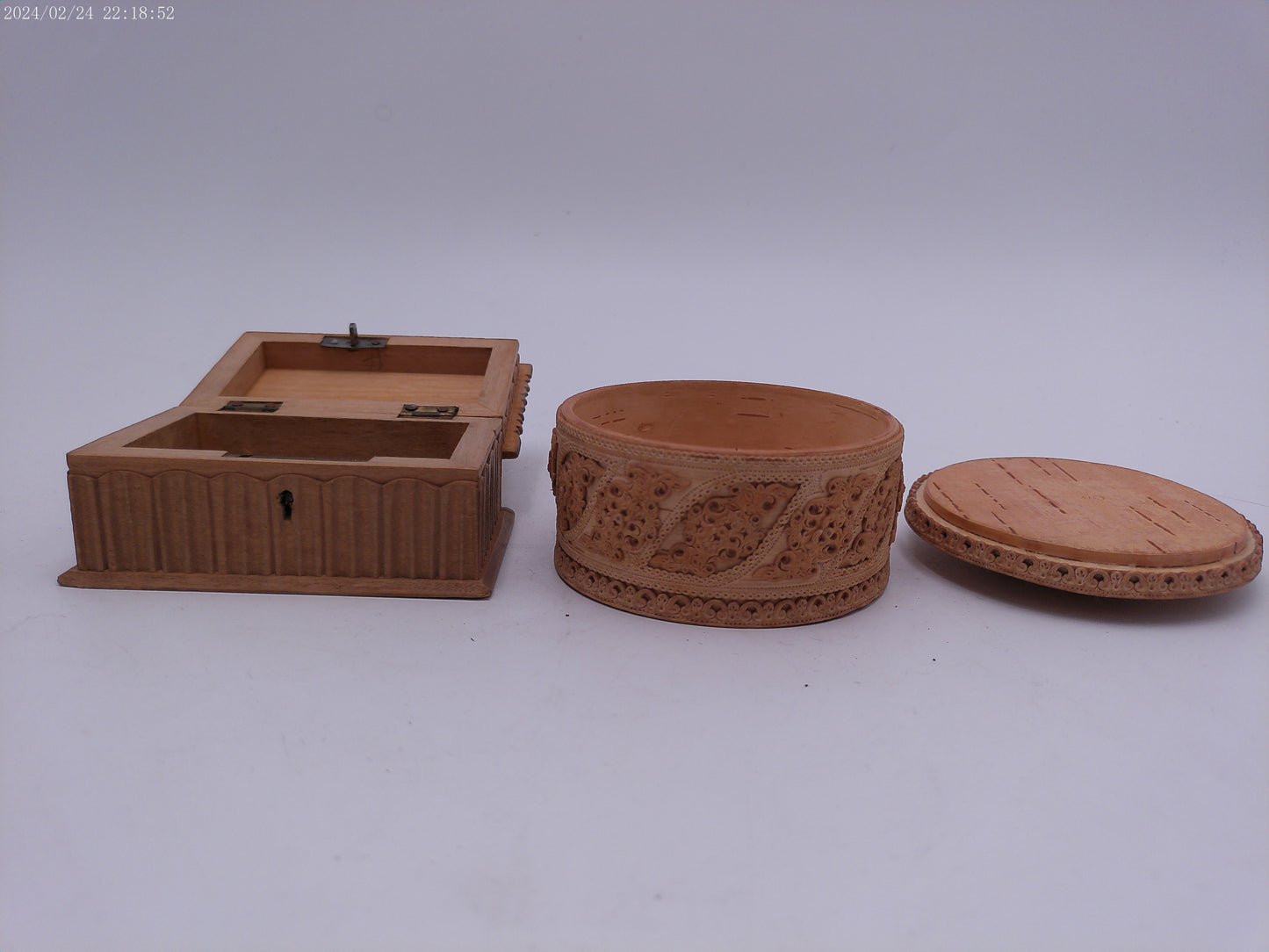 Hand Craved Lot of Two Wooden Storage Containers Vintage