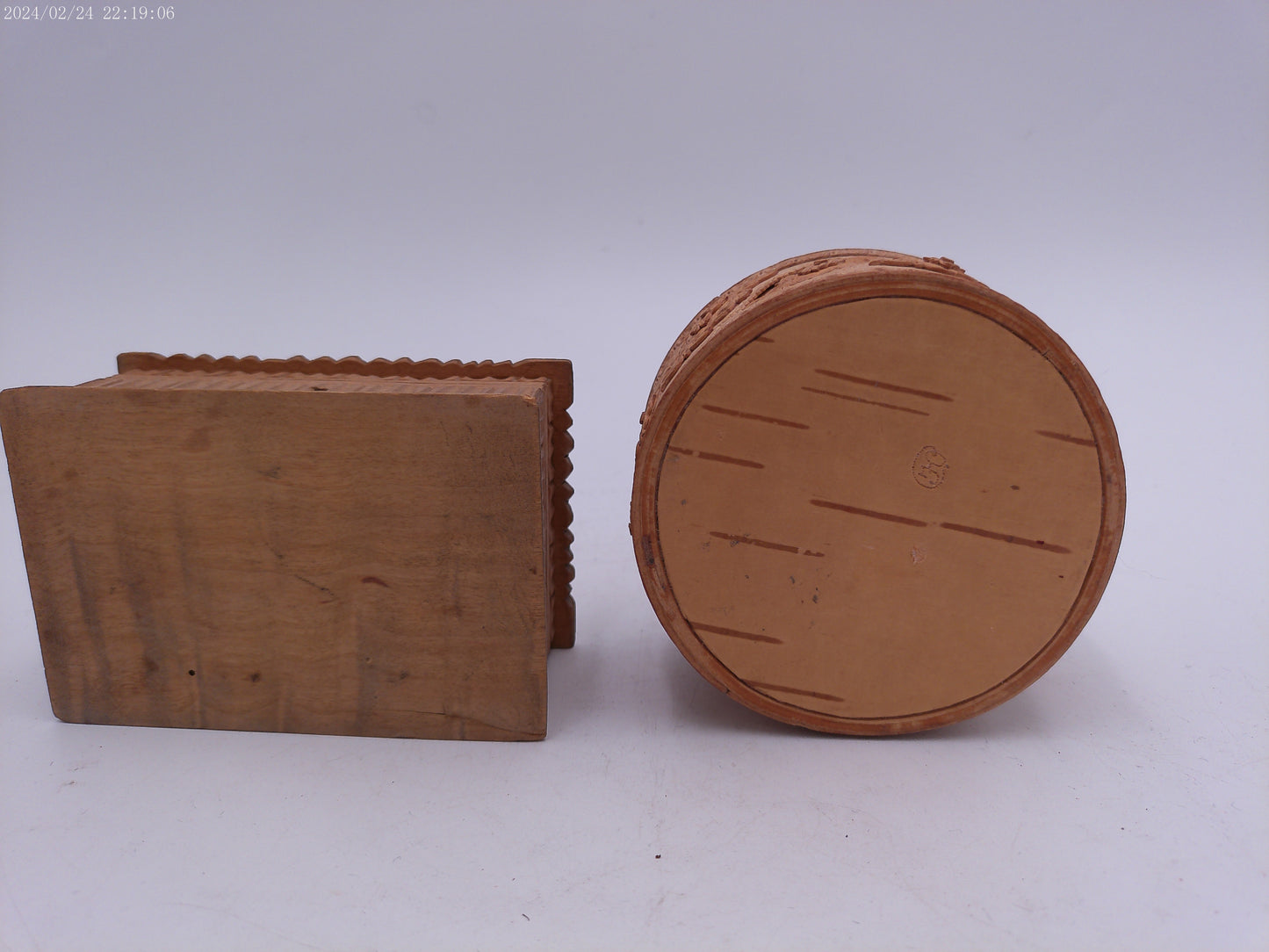 Hand Craved Lot of Two Wooden Storage Containers Vintage