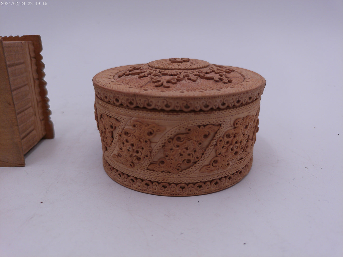 Hand Craved Lot of Two Wooden Storage Containers Vintage