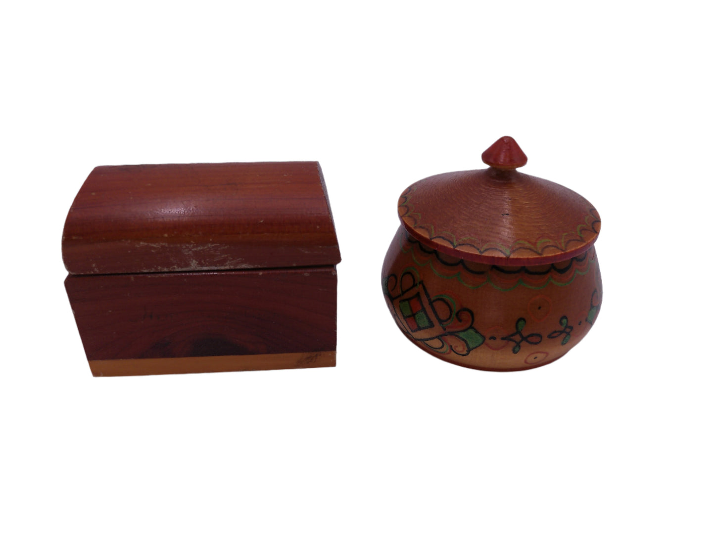 Wooden Box and Round Container Vintage With Lids