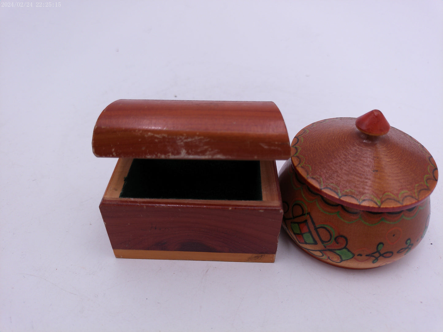 Wooden Box and Round Container Vintage With Lids