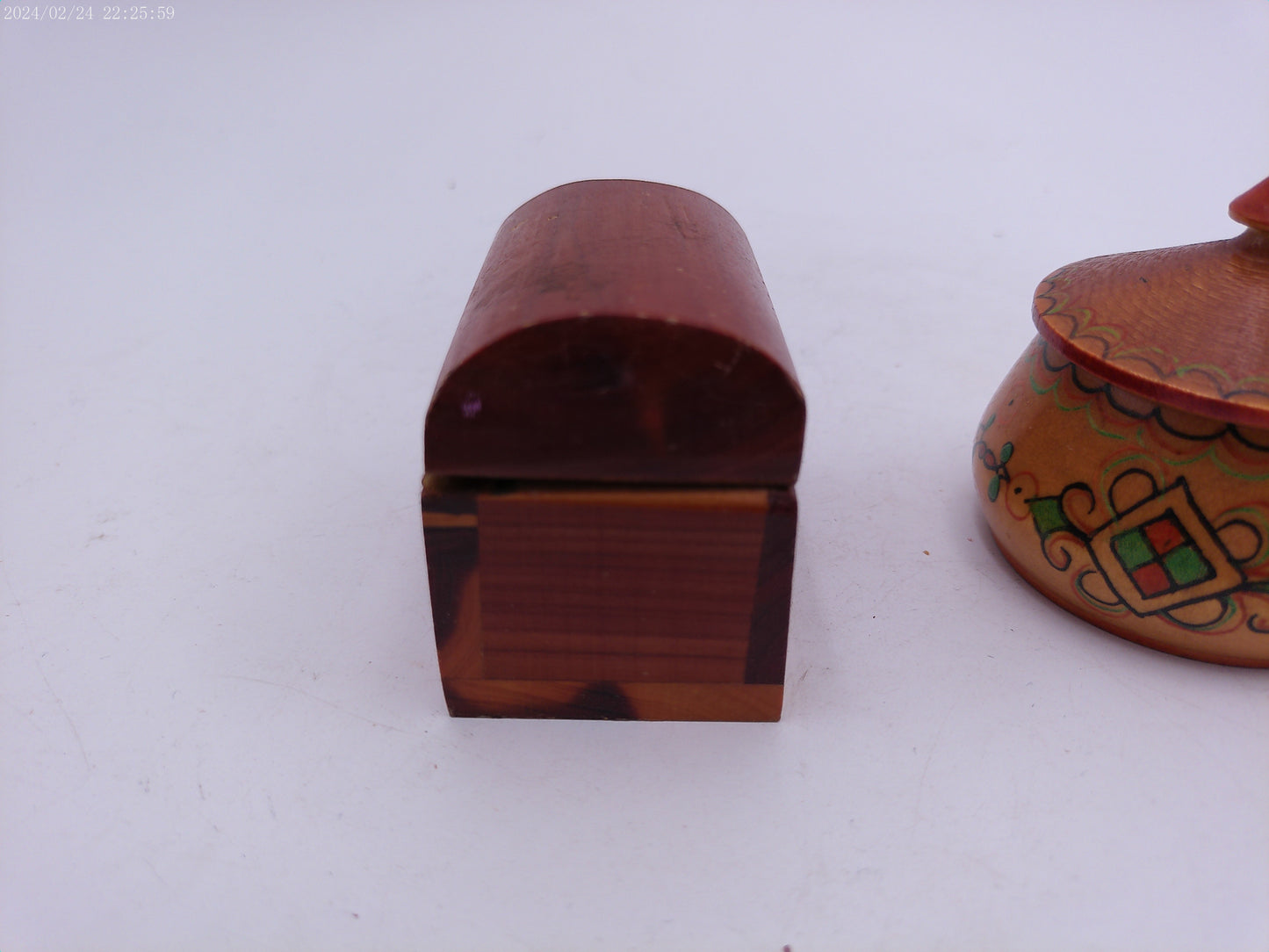 Wooden Box and Round Container Vintage With Lids