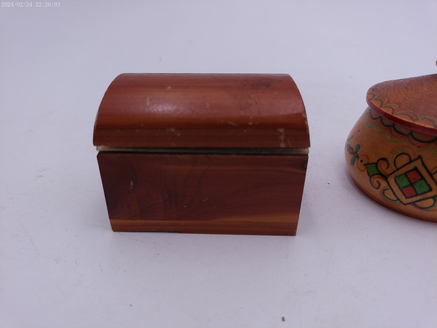 Wooden Box and Round Container Vintage With Lids