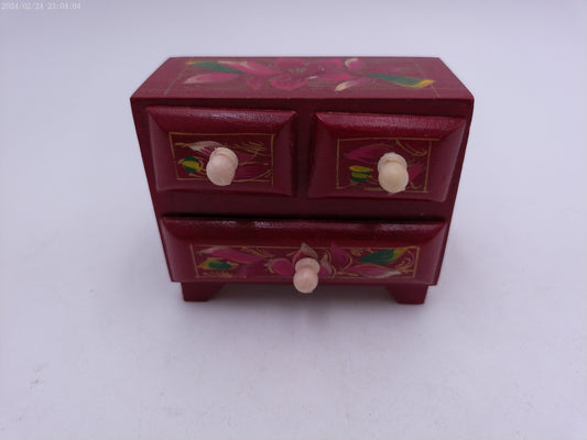 Wooden Craved Jewellery Ring Box with 3 Drawers floral design