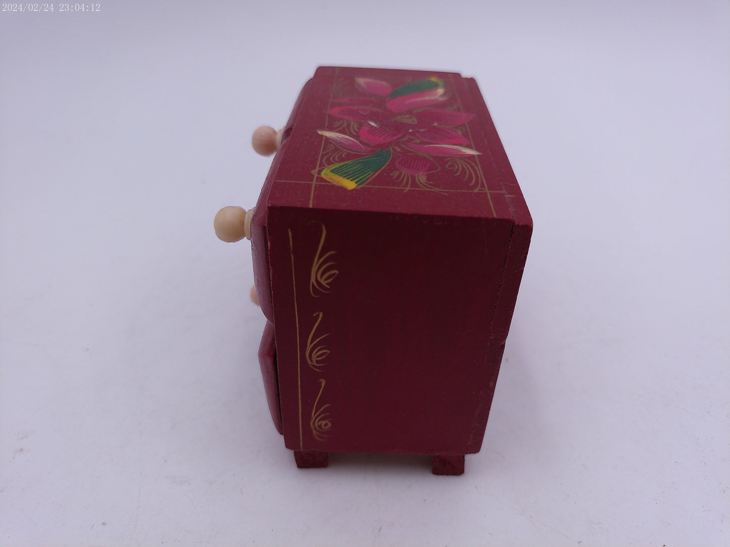 Wooden Craved Jewellery Ring Box with 3 Drawers floral design