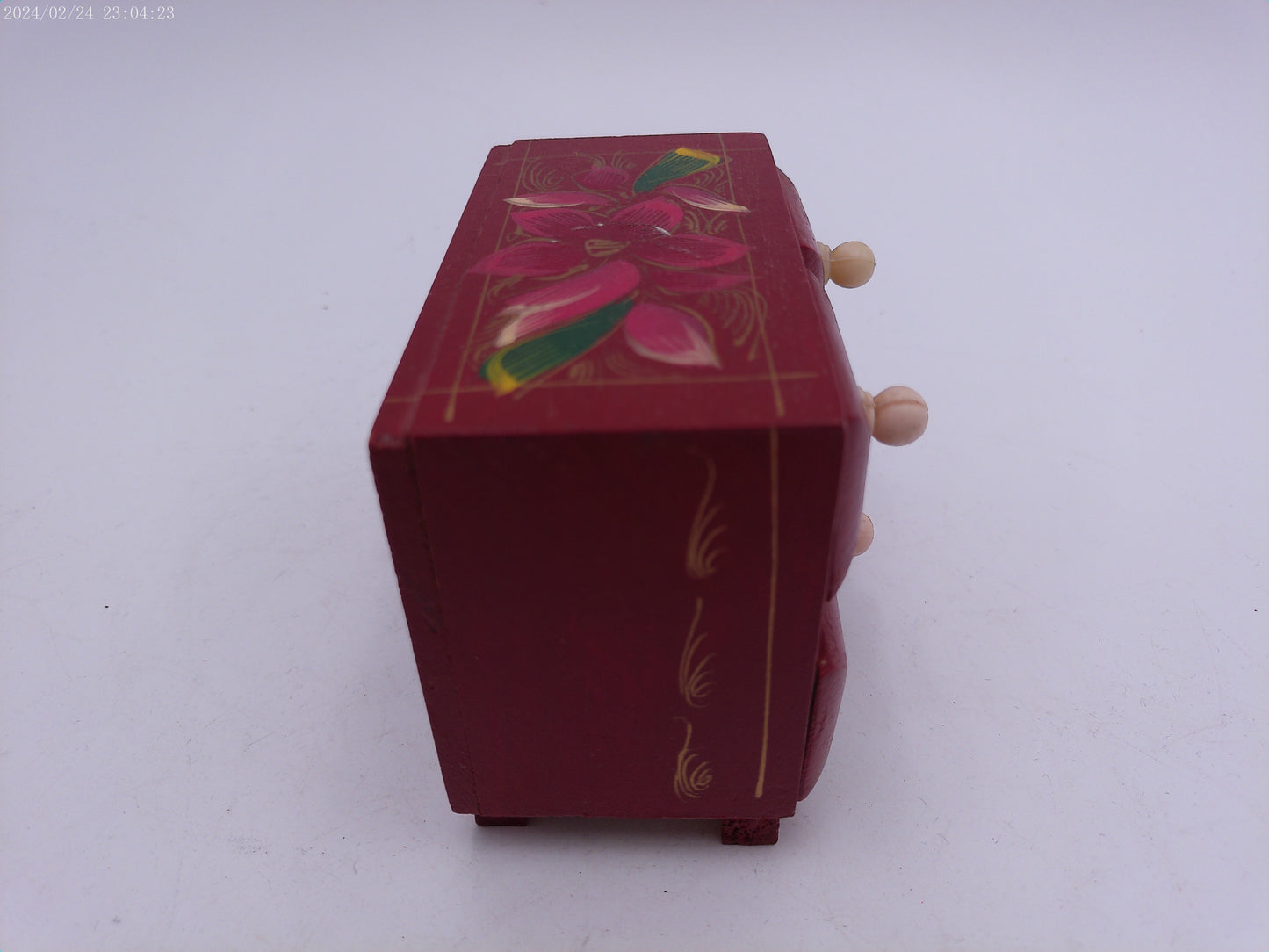 Wooden Craved Jewellery Ring Box with 3 Drawers floral design