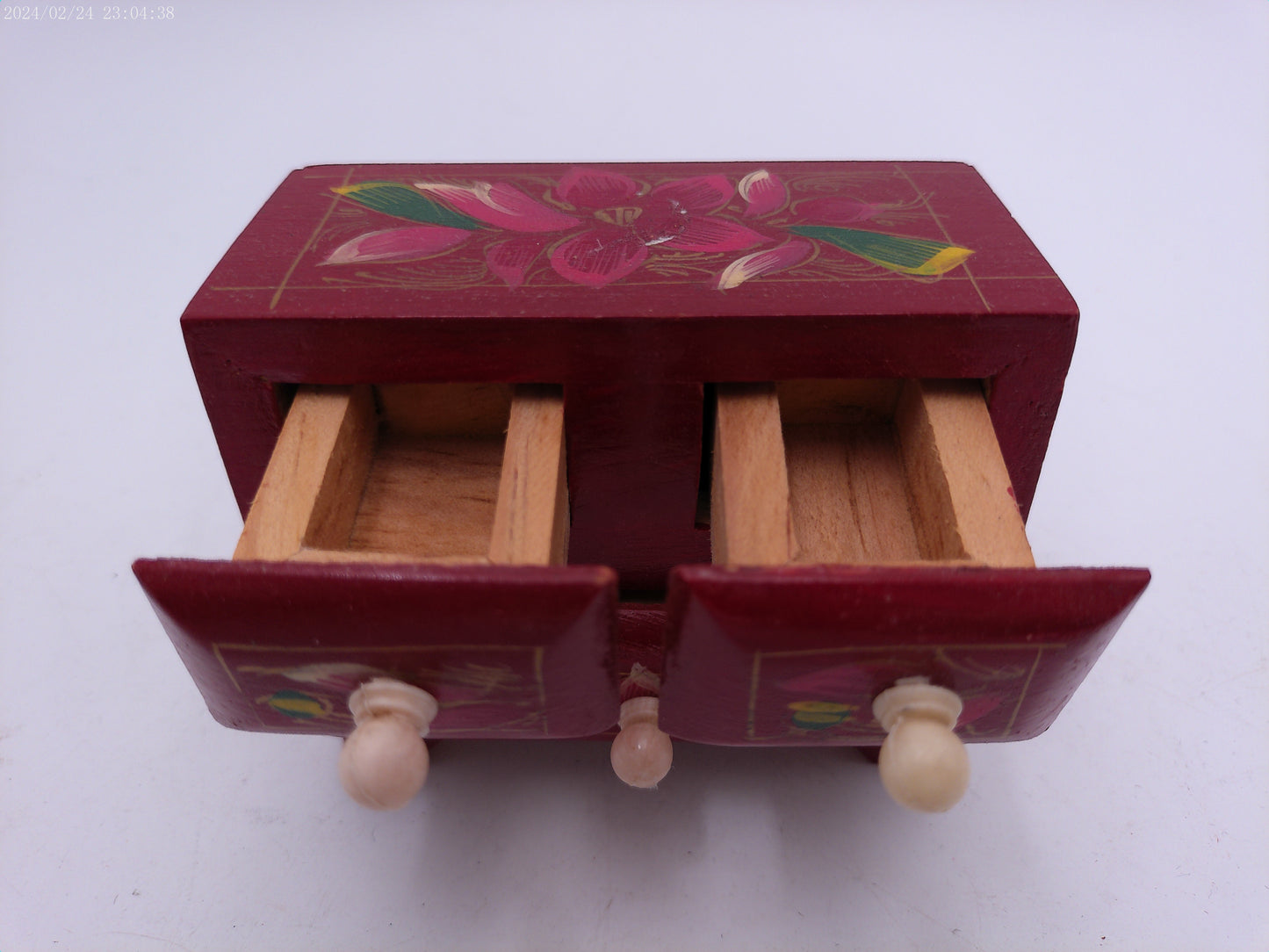Wooden Craved Jewellery Ring Box with 3 Drawers floral design