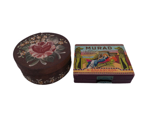 Vtg Old By Lorillard Co S Anargyros Tobacco tin box and other round box