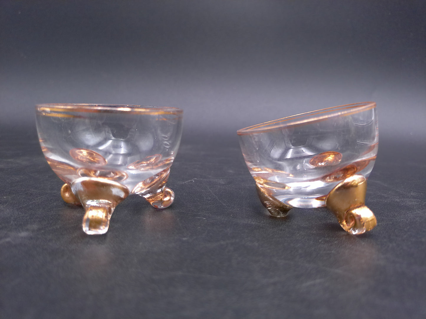 Gold Plated small set of 2 bowls and Divided Glass Serving Tray Dish Bowl Circle