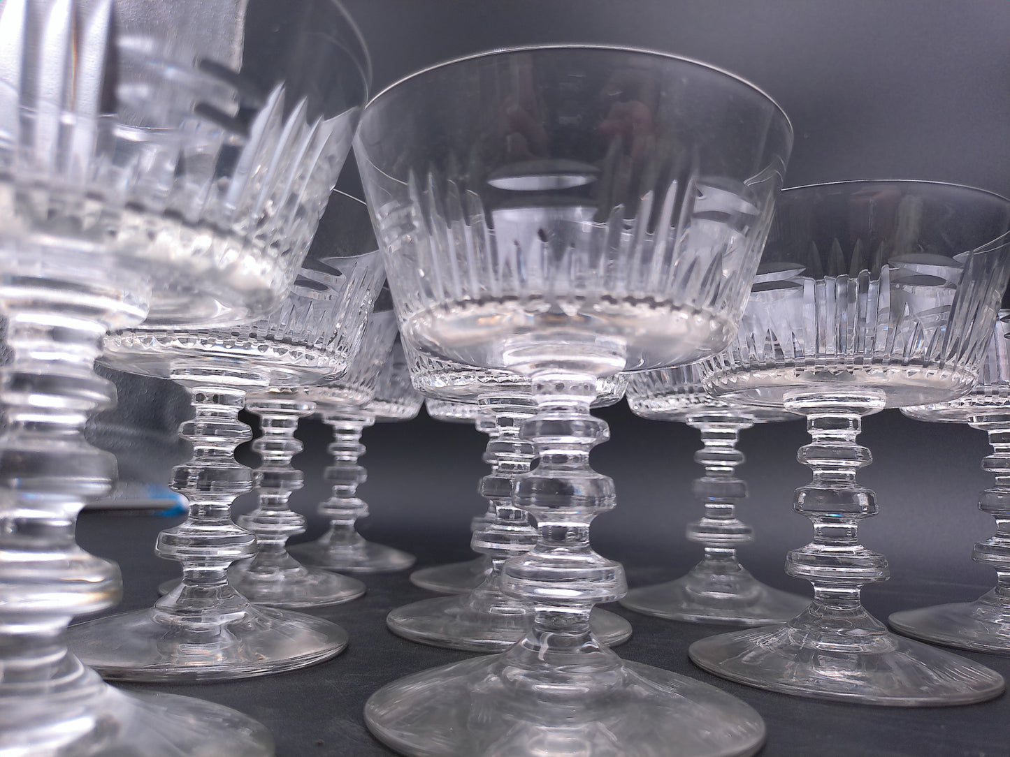 Tiffin Cut Glass Champagne or Sherbet Glasses 1950s with Vertical Design 11 Pieces