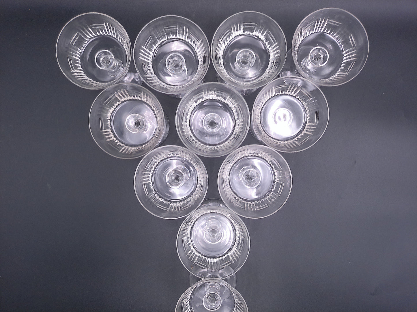 Tiffin Cut Glass Champagne or Sherbet Glasses 1950s with Vertical Design 11 Pieces