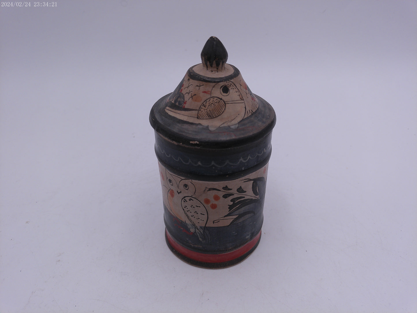 Vintage Pottery Ginger or Spice Jar & Lid with owl design