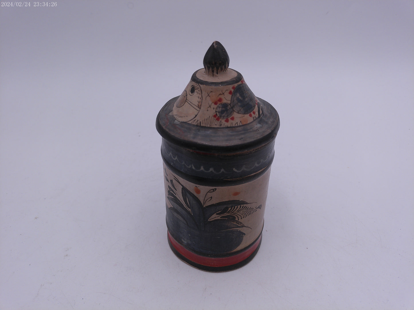 Vintage Pottery Ginger or Spice Jar & Lid with owl design