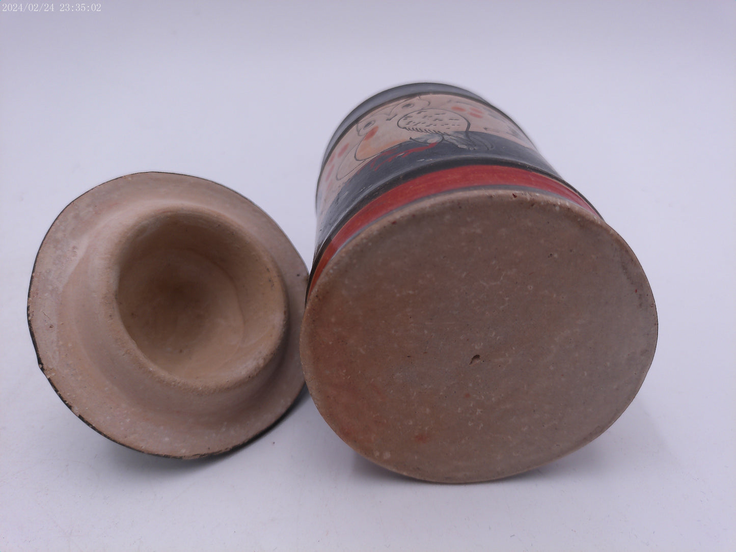 Vintage Pottery Ginger or Spice Jar & Lid with owl design