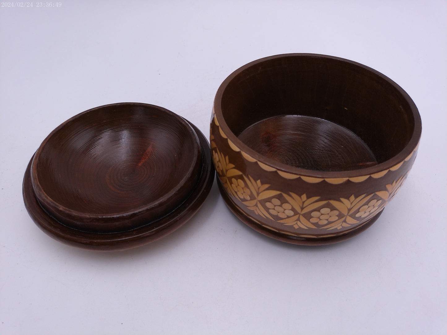 vintage carved wood canister box trinket box container with lid