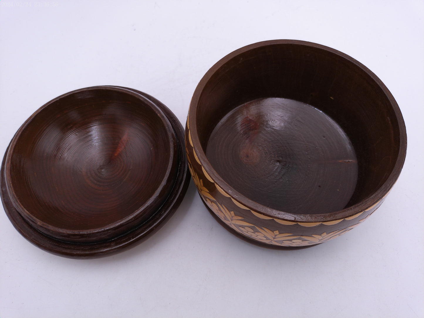 vintage carved wood canister box trinket box container with lid