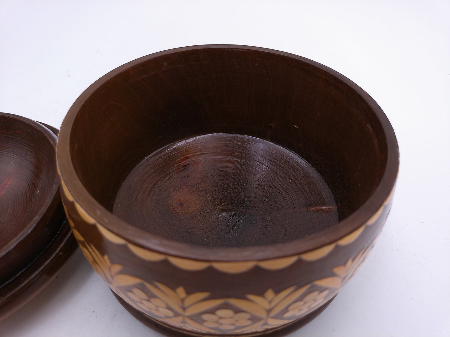 vintage carved wood canister box trinket box container with lid