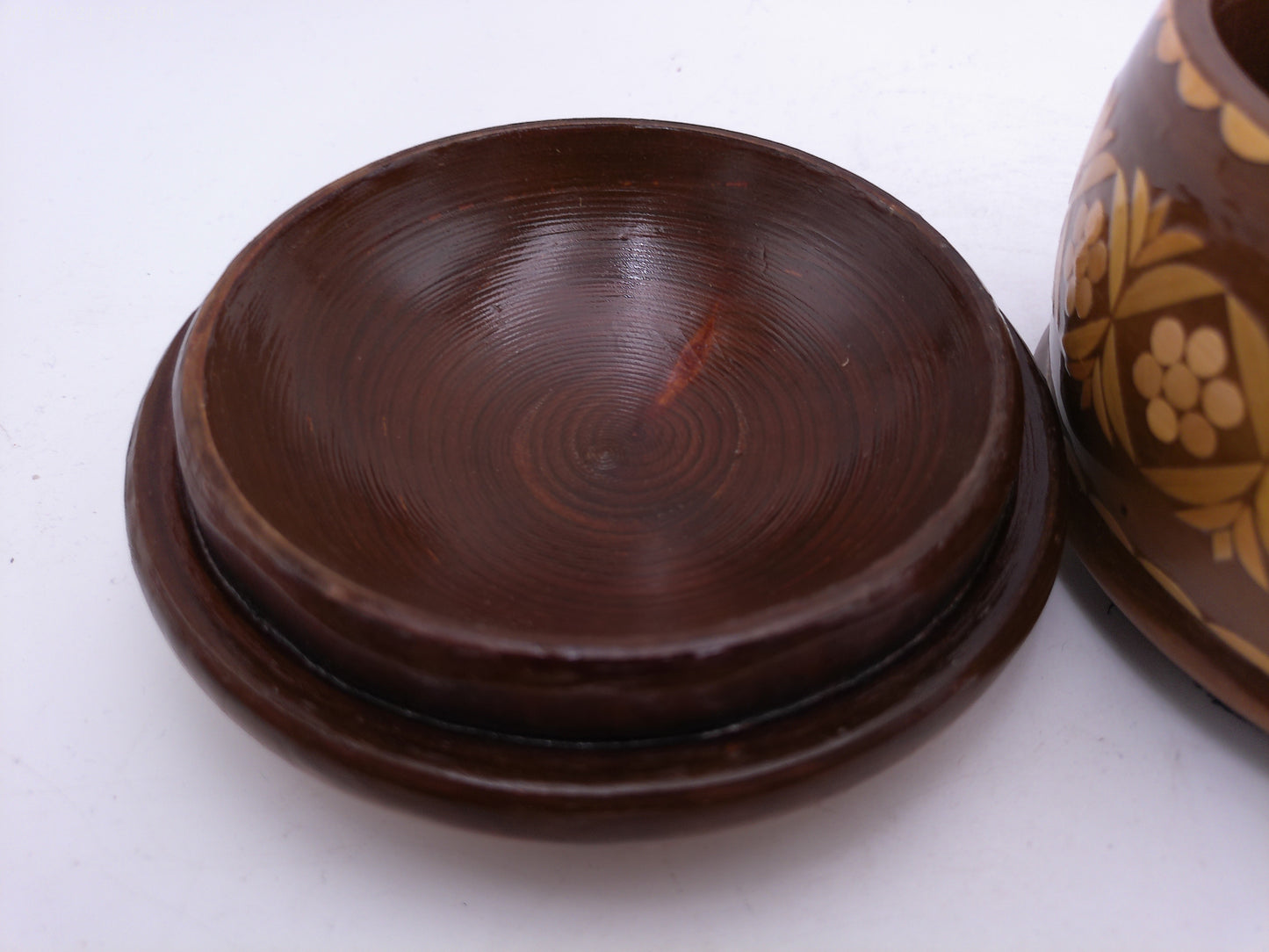 vintage carved wood canister box trinket box container with lid