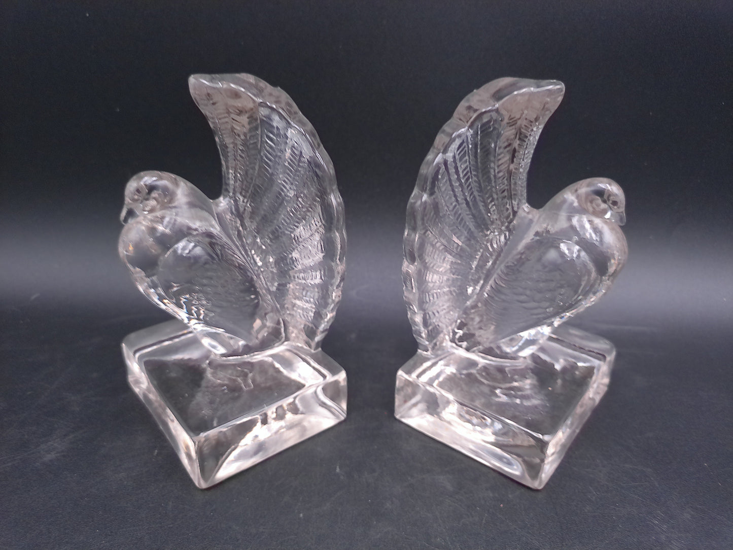 Pair of Indiana Glass Crystal Clear Glass Pouter Pigeon Bookends