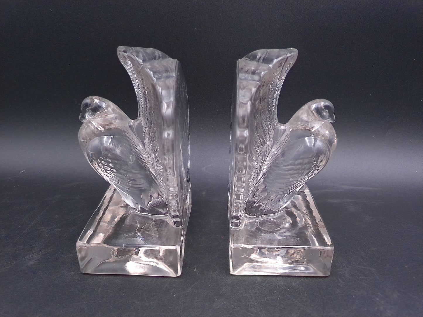 Pair of Indiana Glass Crystal Clear Glass Pouter Pigeon Bookends