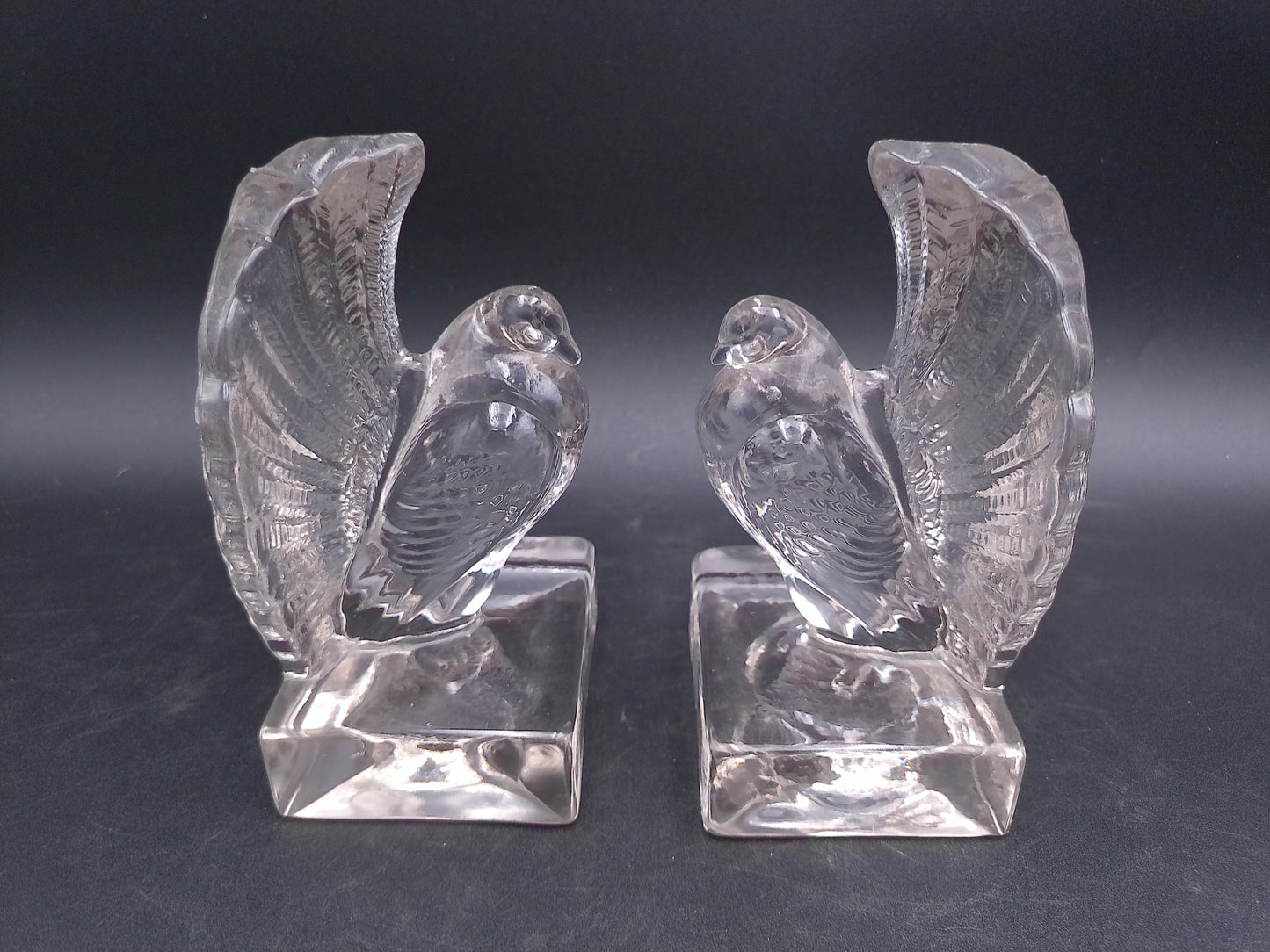 Pair of Indiana Glass Crystal Clear Glass Pouter Pigeon Bookends