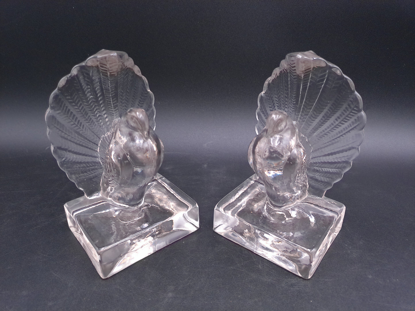 Pair of Indiana Glass Crystal Clear Glass Pouter Pigeon Bookends