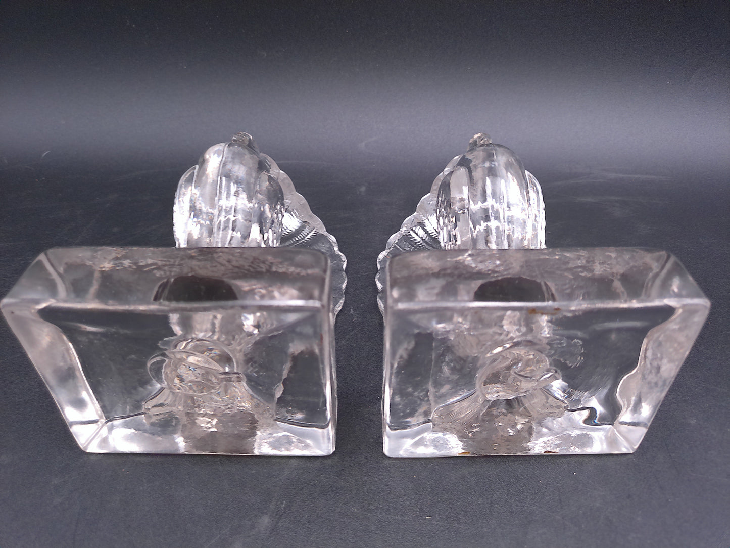 Pair of Indiana Glass Crystal Clear Glass Pouter Pigeon Bookends